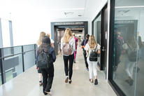 Current students take new students on a tour of the health sciences buildings