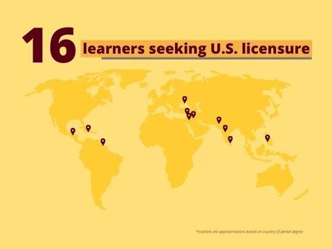map of 16 learners seeking US licensure