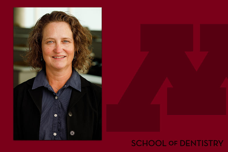 Headshot of Kristin Artinger, PhD, on a School of Dentistry branded header