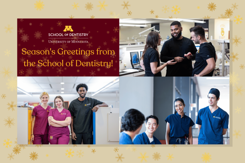 Season Greetings Graphic with pictures of students smiling.