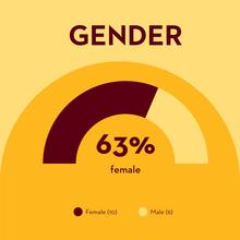 Inofgraphic indicates that the gender of this class is 63% female, with 10 female students and 6 male
