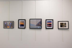 Frozen Sunset and Blue Hour Blur between other photographs displayed on a wall